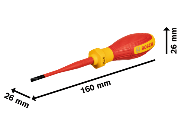 Bosch VDE SL3.5x75 screwdriver with insulated handle.