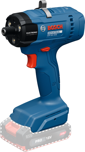 Bosch ISR 18V-50 E cordless impact driver with 2Ah battery.