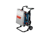 Bosch GTA50W saw stand with table saw in transport mode.