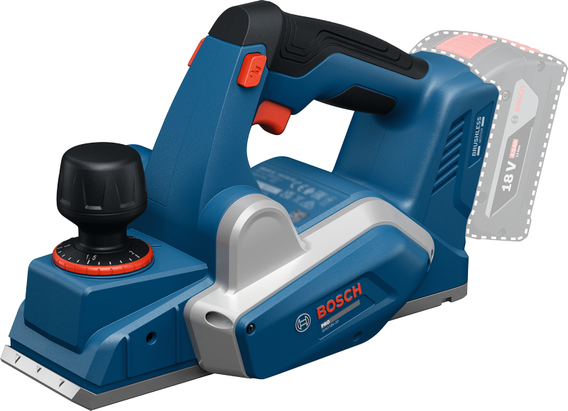 Bosch GHO18V-20 cordless planer with adjustment knob.