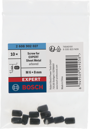 Bosch EXPERT Sheet Metal hole saw screws M6 x 8 mm, 10 pack.