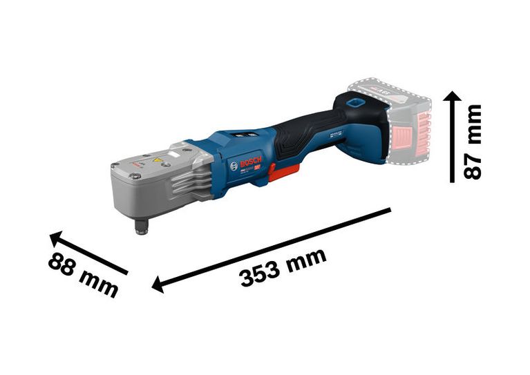 Bosch GRS18V-330 cordless impact wrench dimensions shown.