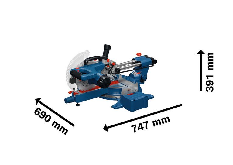Bosch GCM305-216S mitre saw with compact dimensions.