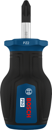 Bosch PRO Stubby Screwdriver PZ2 x 25 mm with ergonomic handle.