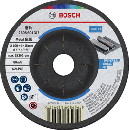 Bosch metal grinding disc 100 x 6 x 16 mm.