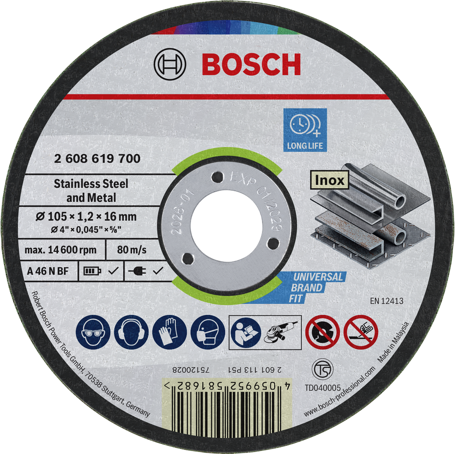 Bosch stainless steel and metal cutting disc 105 mm.