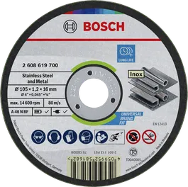 Bosch stainless steel and metal cutting disc 105 x 1.2 x 16 mm.