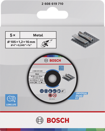 Bosch metal cutting disc 105 x 1.2 x 16 mm for angle grinders.