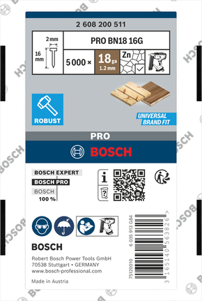 Bosch PRO BN18 16G brad nails, 18 gauge for wood.