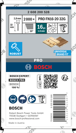 Bosch PRO FN16-20 32G finish nails, 16 gauge.