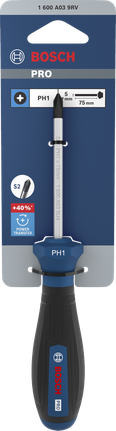 Bosch PRO Screwdriver PH1 x 75 mm with ergonomic handle.