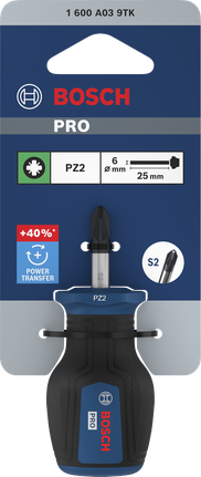 Bosch PRO Stubby Screwdriver PZ2 x 25 mm with S2 steel.