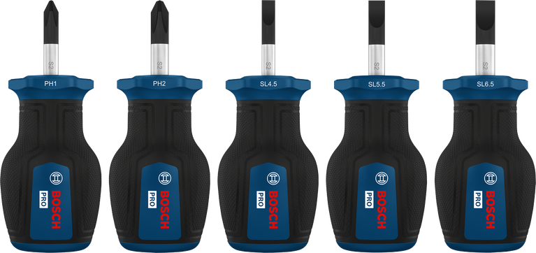 Bosch PRO Stubby Screwdriver PH/SL Set, S2 shafts.