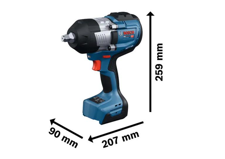 Bosch GDS18V-1400 impact wrench with size dimensions.