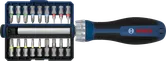 Bosch bit ratchet screwdriver set with 18 interchangeable bits.