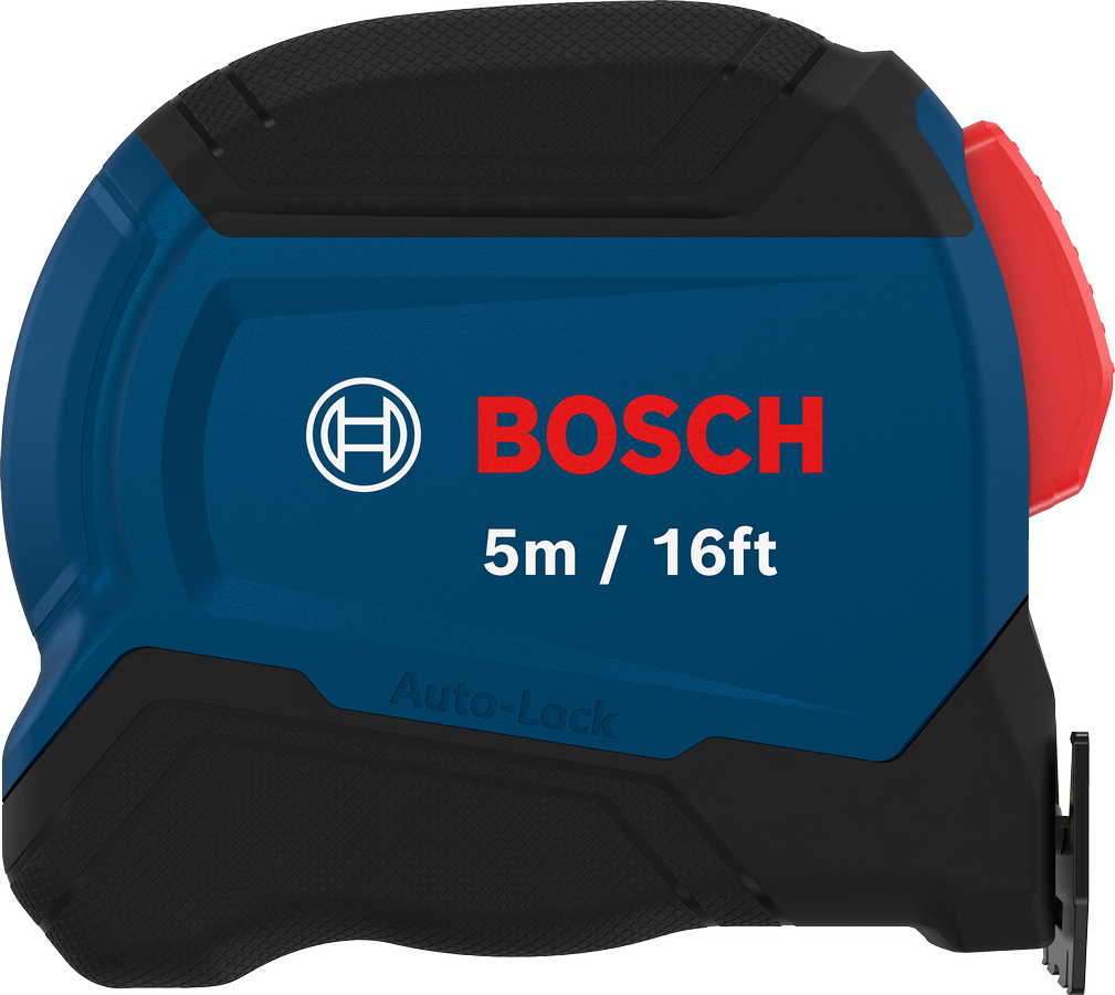 Bosch tape measure 5m 16ft with auto-lock feature.