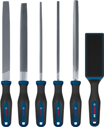 Bosch file set 5 pcs plus PRO file brush with multi-component handles.