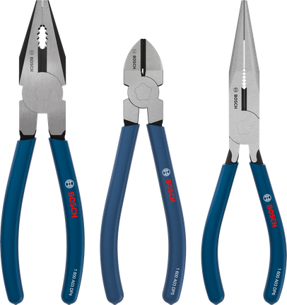 Bosch pliers set with dipped non-slip handles.