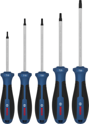 Bosch Screwdriver Set TX 5 pcs with chrome vanadium shafts.