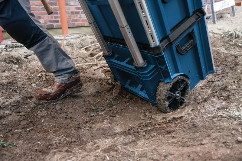 Bosch L-BOXX Contractor 476 carrying case system in mud.