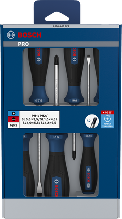Bosch PRO Screwdriver Set PH/SL 6 pcs with S2 shafts.