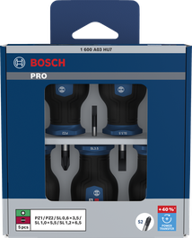 Bosch PRO Stubby Screwdriver Set 5 pcs with S2 shafts.