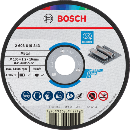 Bosch metal cutting disc 105 x 1.2 x 16 mm.