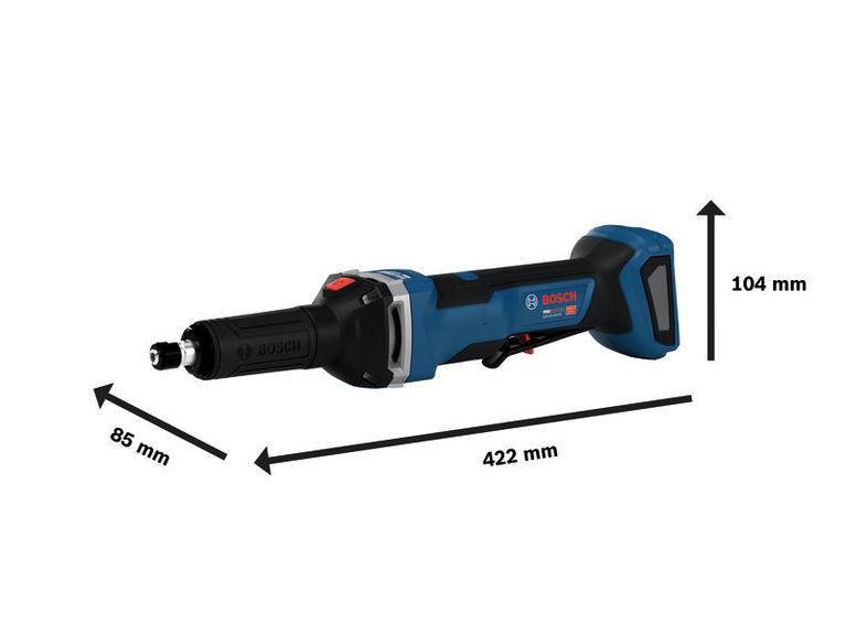 Bosch GGS18V-28LPS cordless straight grinder.