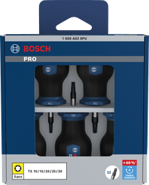Bosch PRO Stubby Screwdriver TX Set 5 pcs with S2 shafts.