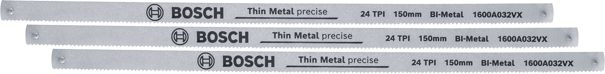 Bosch 150 mm bi-metal hacksaw blades 24 TPI for thin metal.