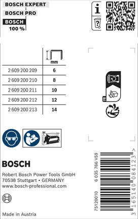 Bosch Fine Wire Staples Type 53/12 for staplers.