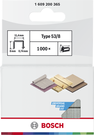 Bosch Fine Wire Staples Type 53/8 for fabric and wood.
