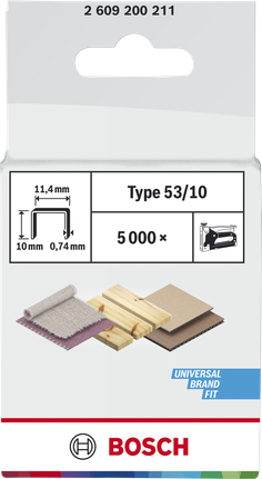 Bosch Fine Wire Staples Type 53/10 for wood and fabric.