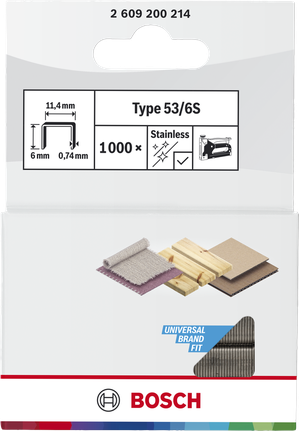 Bosch Fine Wire Staples Type 53/6S stainless 1000 pack.