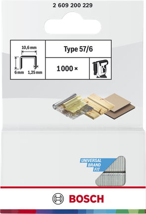 Bosch flat wire staples Type 57/6 for wood and cardboard.