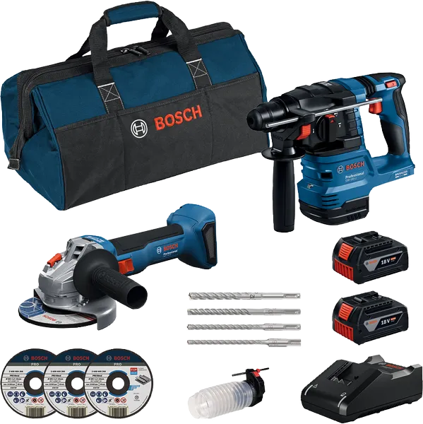 Bosch GBH 185-Li and GWS 18V-8 combo kit with bag.