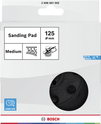 Bosch sanding pad medium 125 mm for orbital sanders.
