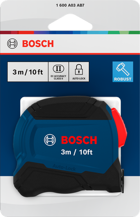 Bosch tape measure 3m/10ft with auto-lock feature.