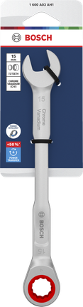 Bosch Ratchet Combination Wrench 15 mm chrome vanadium.