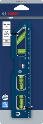 Bosch PRO Billet Torpedo Level 200 mm with 0.5 mm/m accuracy.