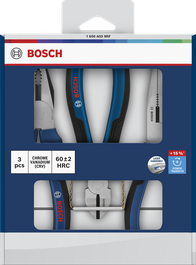 Bosch pliers set 3 pcs with laser hardened cutting edges.