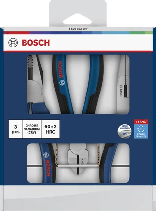 Bosch pliers set 3 pcs with laser hardened cutting edges.