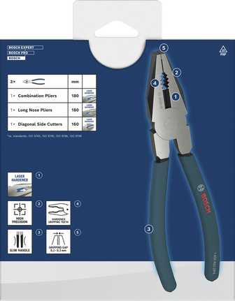 Bosch pliers set with dipped non-slip handles, 3 pieces.