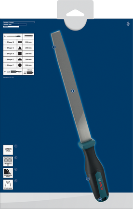 Bosch file set with multi-component handle and tether hole.