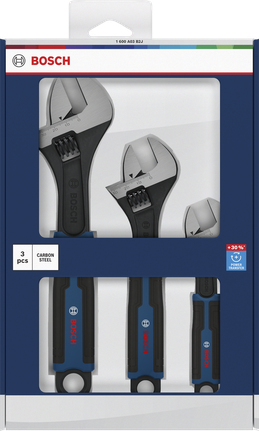 Bosch adjustable wrench set 3 pcs carbon steel.