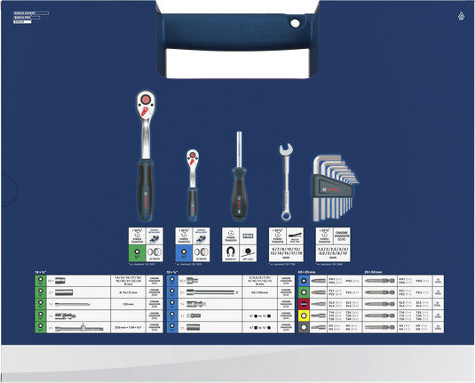 Bosch Hand Tool Mixed Set 134 pcs with ratchets and hex keys.
