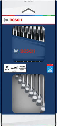Bosch combination wrench set 12 pcs, 6-19 mm, +50% torque.