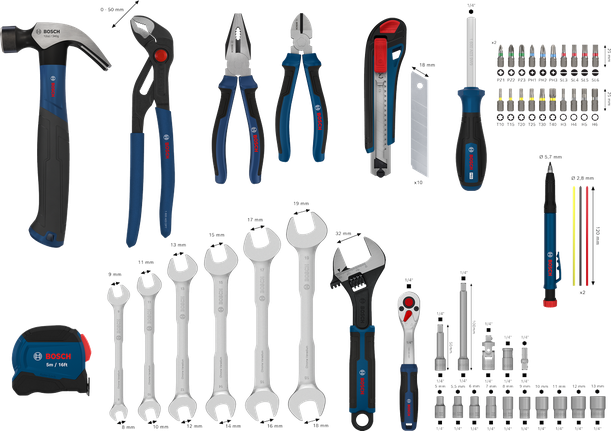 Bosch hand tool mixed set 89 pcs for versatile repairs.