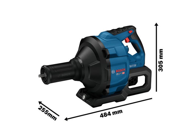 Bosch GPA18V-35 cordless power blower with dimensions.