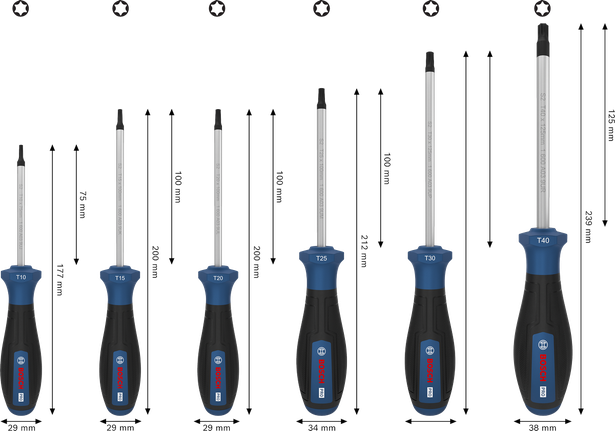 Bosch PRO Screwdriver Set TX 6 pcs with S2 shafts.